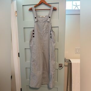 Three Bird Nest Blue and White Striped Overalls
